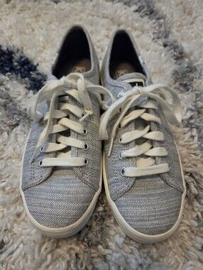 Keds Women's Kickstart Woven Fashion Sneakers SIZE 6.5 GRAY WOVEN BLACK WHITE